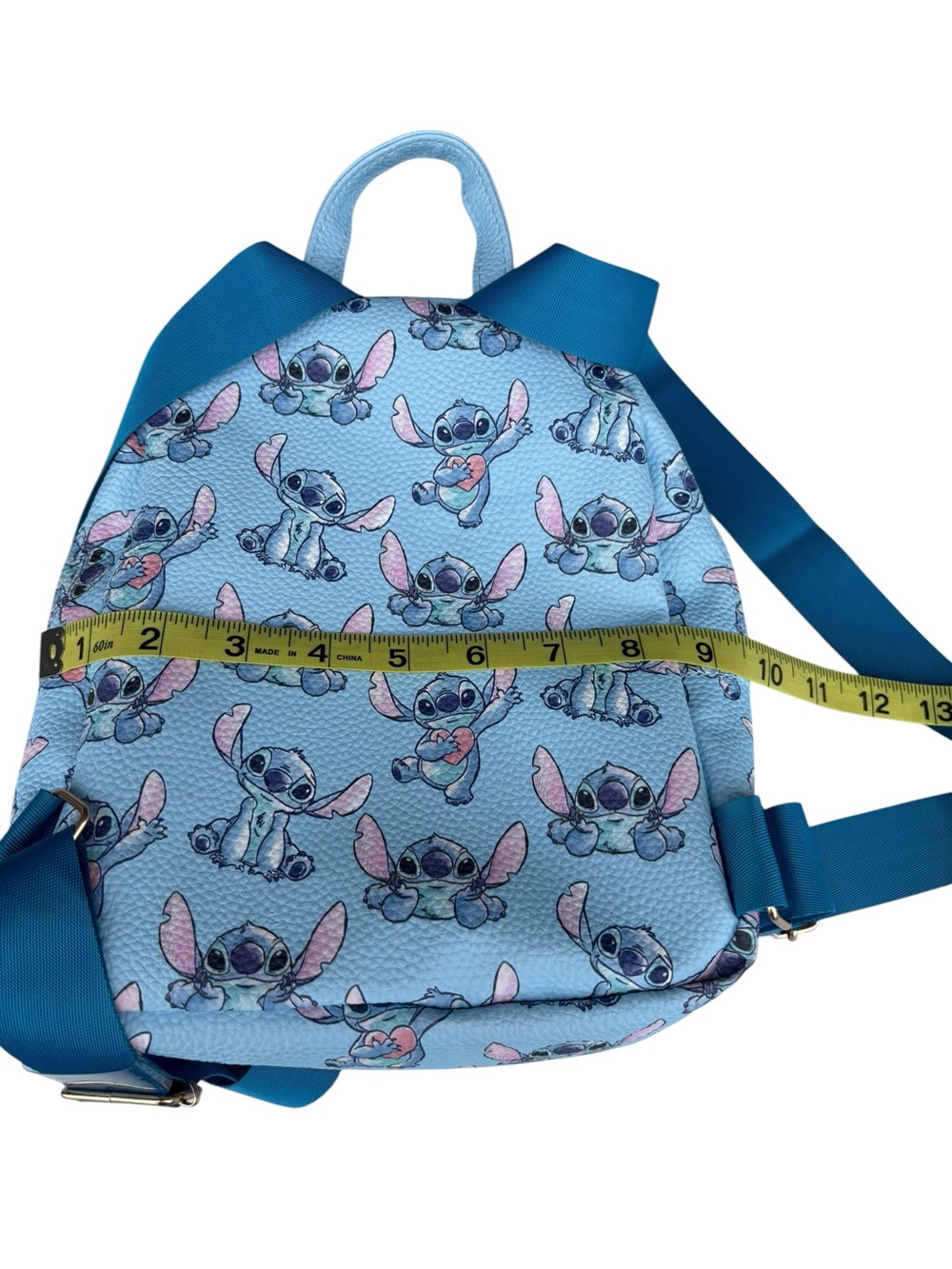 Disney Stitch Mini Backpack Hearts Blue Faux Leather Lilo & Stitch Travel Bag - Picture 9 of 13